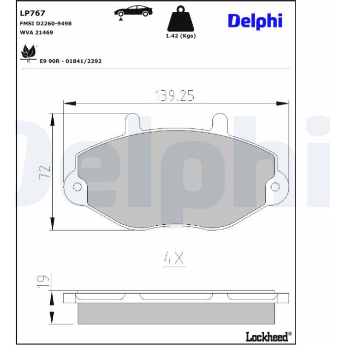 Delphi LP767 Bremsbelagsatz, Scheibenbremse Delphi LP767 Bremsbelagsatz, Scheibenbremse