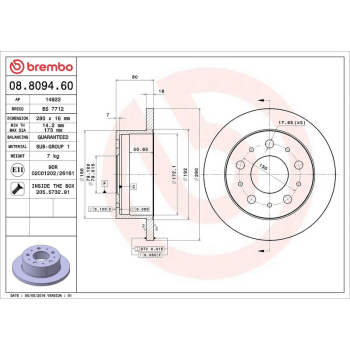 Brembo 08.8094.60 Bremsscheibe PRIME LINE Brembo 08.8094.60 Bremsscheibe PRIME LINE