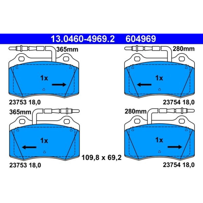 ATE 13.0460-4969.2 Bremsbelagsatz, Scheibenbremse
