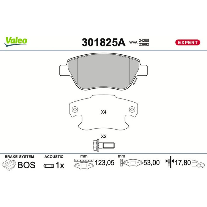 Valeo 301825A Bremsbelagsatz, Scheibenbremse EXPERT Valeo 301825A Bremsbelagsatz, Scheibenbremse EXPERT