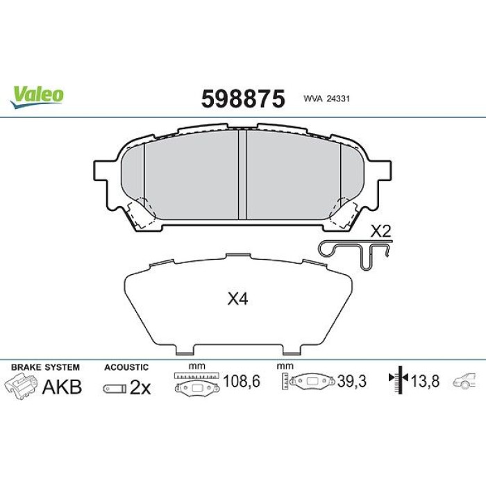 Valeo 598875 Bremsbelagsatz, Scheibenbremse Valeo 598875 Bremsbelagsatz, Scheibenbremse