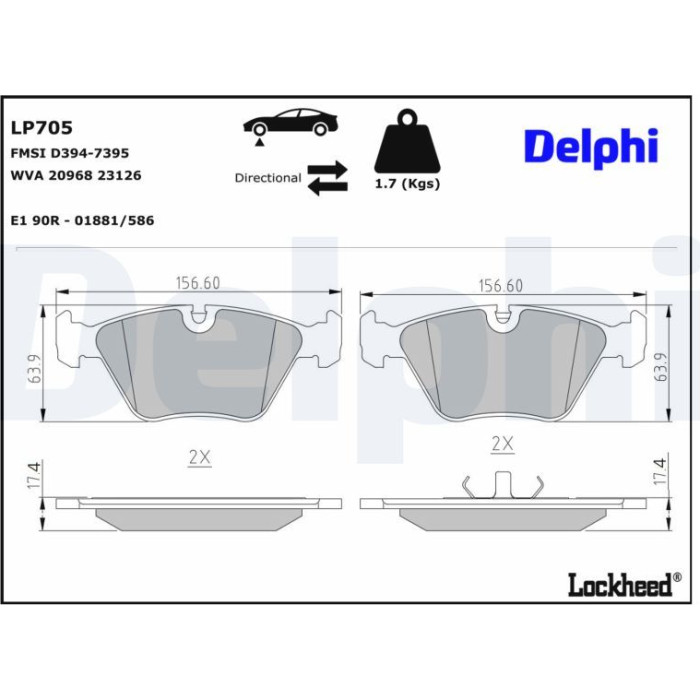 Delphi LP705 Bremsbelagsatz, Scheibenbremse
