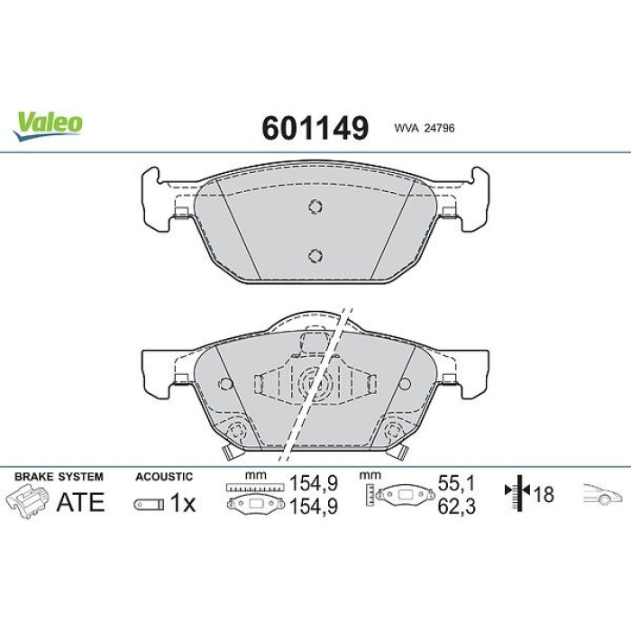 Valeo 601149 Bremsbelagsatz, Scheibenbremse