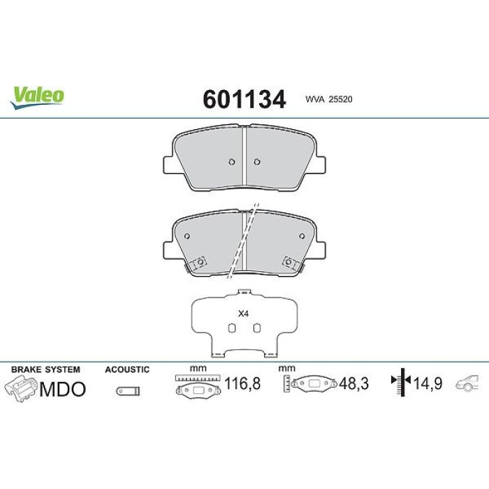 Valeo 601134 Bremsbelagsatz, Scheibenbremse Valeo 601134 Bremsbelagsatz, Scheibenbremse
