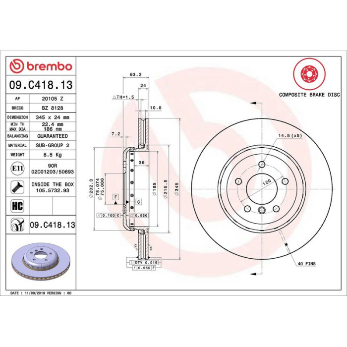Brembo 09.C418.13 Bremsscheibe PRIME LINE - Composite Brembo 09.C418.13 Bremsscheibe PRIME LINE - Composite