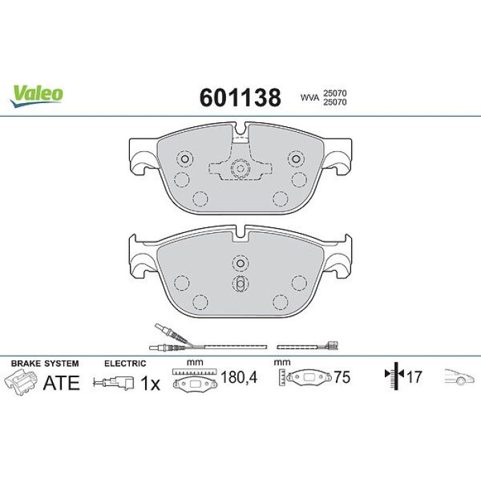 Valeo 601138 Bremsbelagsatz, Scheibenbremse Valeo 601138 Bremsbelagsatz, Scheibenbremse