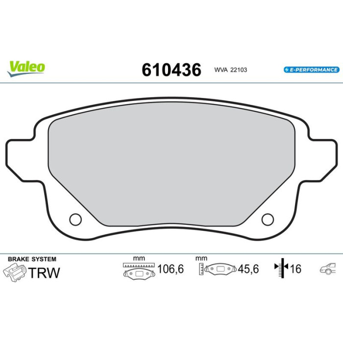 Valeo 610436 Bremsbelagsatz, Scheibenbremse E-PERFORMANCE Valeo 610436 Bremsbelagsatz, Scheibenbremse E-PERFORMANCE