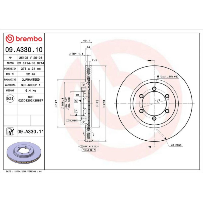 Brembo 09.A330.11 Bremsscheibe PRIME LINE - UV Coated Brembo 09.A330.11 Bremsscheibe PRIME LINE - UV Coated