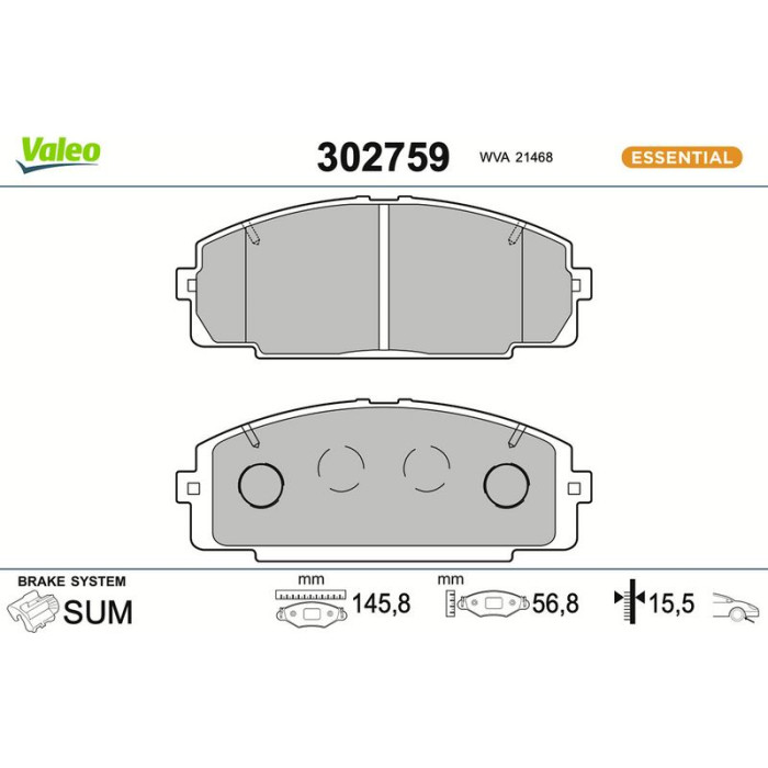 Valeo 302759 Bremsbelagsatz, Scheibenbremse ESSENTIAL Valeo 302759 Bremsbelagsatz, Scheibenbremse ESSENTIAL