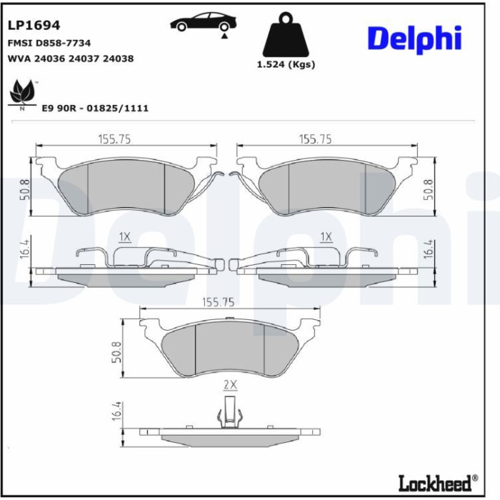 Delphi LP1694 Bremsbelagsatz, Scheibenbremse Delphi LP1694 Bremsbelagsatz, Scheibenbremse