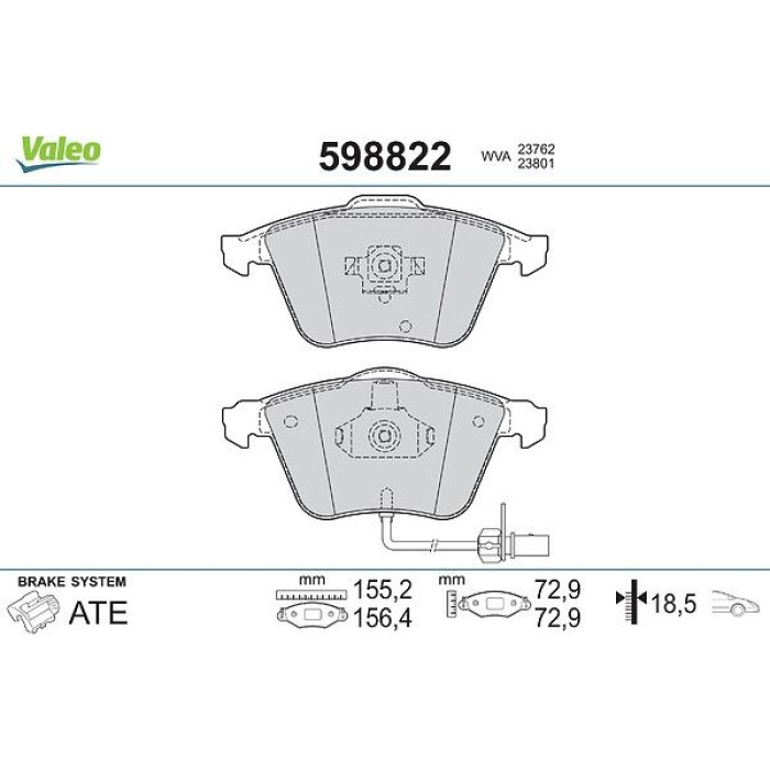 Valeo 598822 Bremsbelagsatz, Scheibenbremse