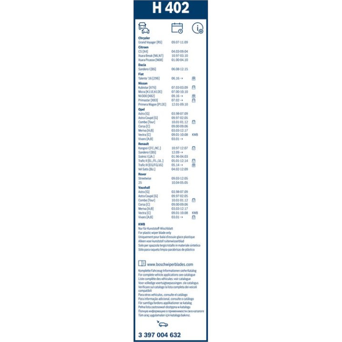 BOSCH H 402 Scheibenwischer Rear 3 397 004 632 BOSCH H 402 Scheibenwischer Rear 3 397 004 632