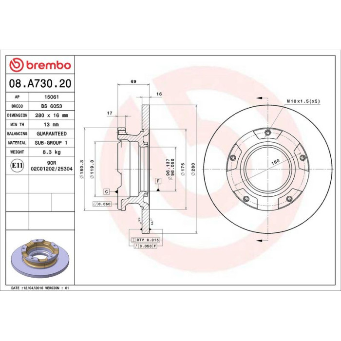Brembo 08.A730.20 Bremsscheibe PRIME LINE Brembo 08.A730.20 Bremsscheibe PRIME LINE