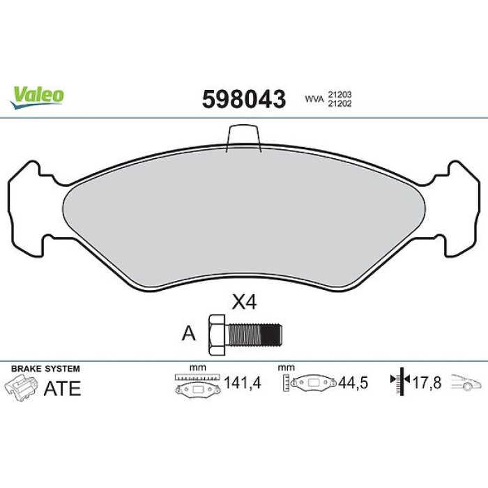 Valeo 598043 Bremsbelagsatz, Scheibenbremse