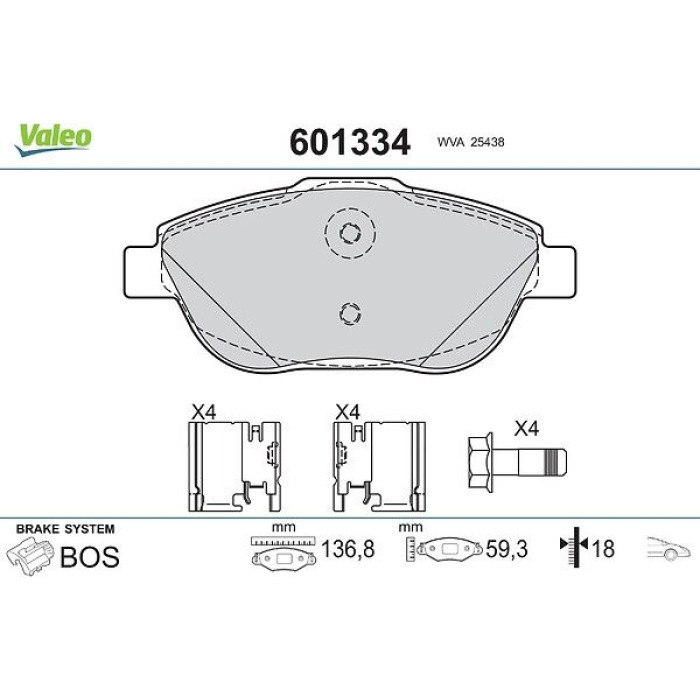 Valeo 601334 Bremsbelagsatz, Scheibenbremse Valeo 601334 Bremsbelagsatz, Scheibenbremse