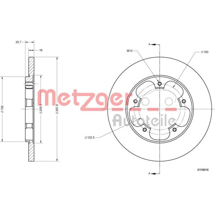 Metzger 6110816 Bremsscheibe Metzger 6110816 Bremsscheibe