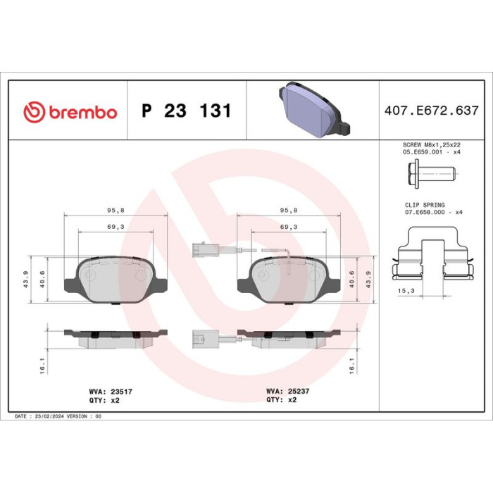 Brembo P 23 131 Bremsbelagsatz, Scheibenbremse PRIME LINE