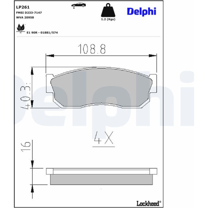 Delphi LP261 Bremsbelagsatz, Scheibenbremse Delphi LP261 Bremsbelagsatz, Scheibenbremse