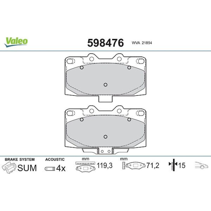Valeo 598476 Bremsbelagsatz, Scheibenbremse Valeo 598476 Bremsbelagsatz, Scheibenbremse