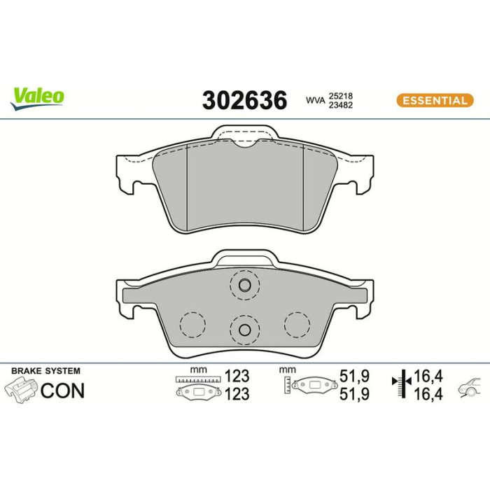 Valeo 302636 Bremsbelagsatz, Scheibenbremse ESSENTIAL Valeo 302636 Bremsbelagsatz, Scheibenbremse ESSENTIAL