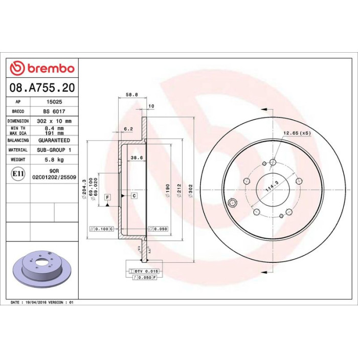Brembo 08.A755.20 Bremsscheibe PRIME LINE Brembo 08.A755.20 Bremsscheibe PRIME LINE