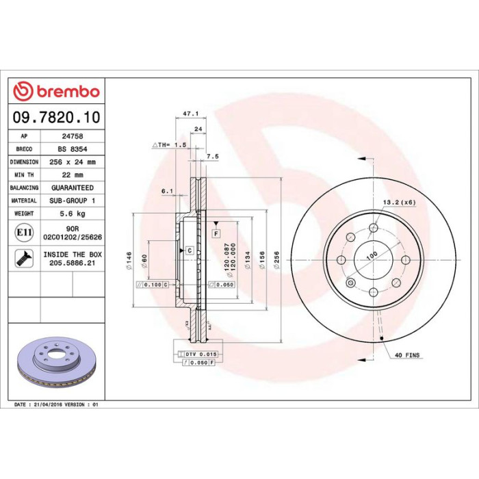 Brembo 09.7820.10 Bremsscheibe PRIME LINE