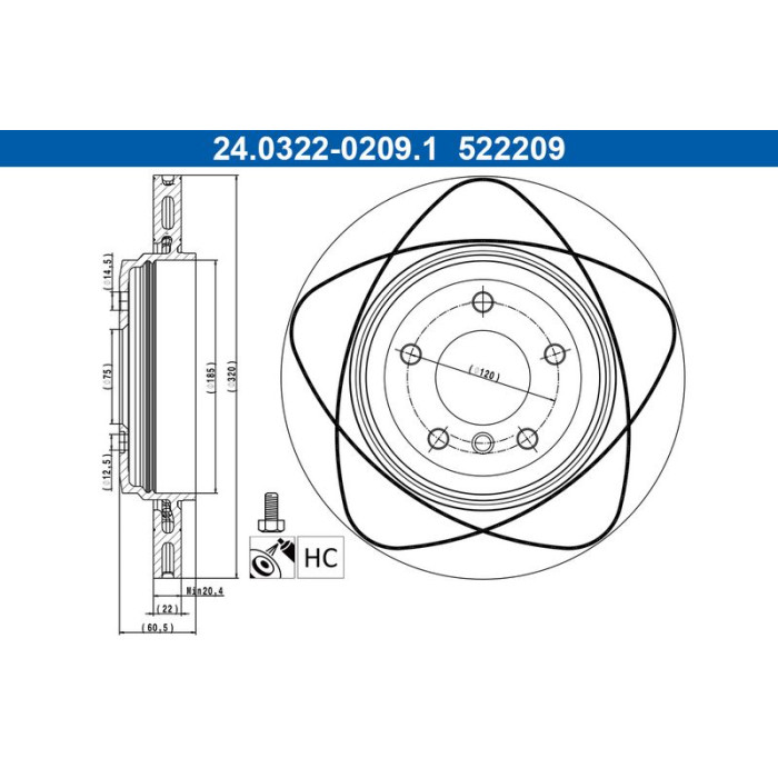 ATE 24.0322-0209.1 Bremsscheibe PowerDisc