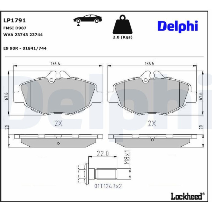 Delphi LP1791 Bremsbelagsatz, Scheibenbremse Delphi LP1791 Bremsbelagsatz, Scheibenbremse