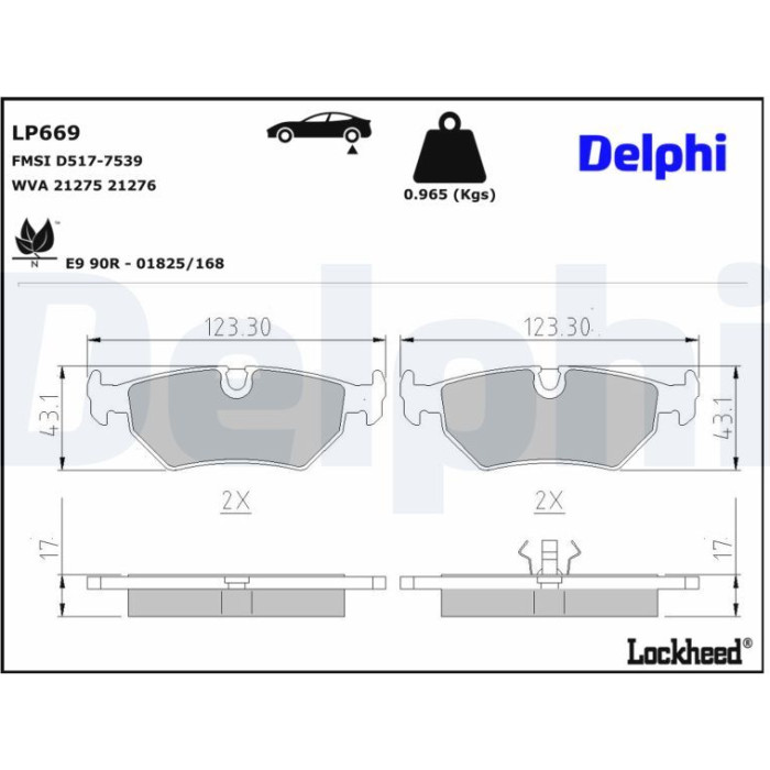 Delphi LP669 Bremsbelagsatz, Scheibenbremse Delphi LP669 Bremsbelagsatz, Scheibenbremse