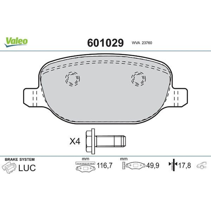 Valeo 601029 Bremsbelagsatz, Scheibenbremse Valeo 601029 Bremsbelagsatz, Scheibenbremse