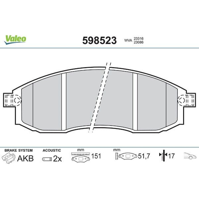 Valeo 598523 Bremsbelagsatz, Scheibenbremse Valeo 598523 Bremsbelagsatz, Scheibenbremse