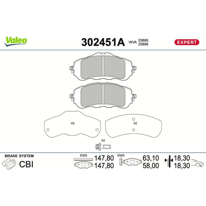 Valeo 302451A Bremsbelagsatz, Scheibenbremse EXPERT
