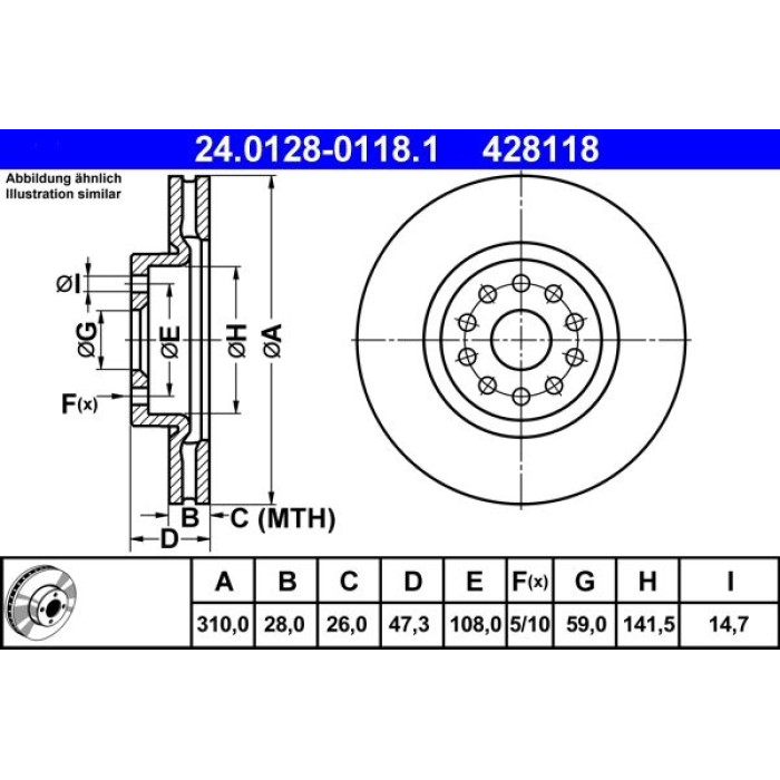 ATE 24.0128-0118.1 Bremsscheibe ATE 24.0128-0118.1 Bremsscheibe