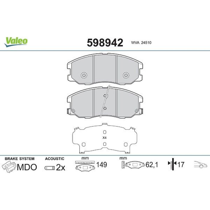 Valeo 598942 Bremsbelagsatz, Scheibenbremse