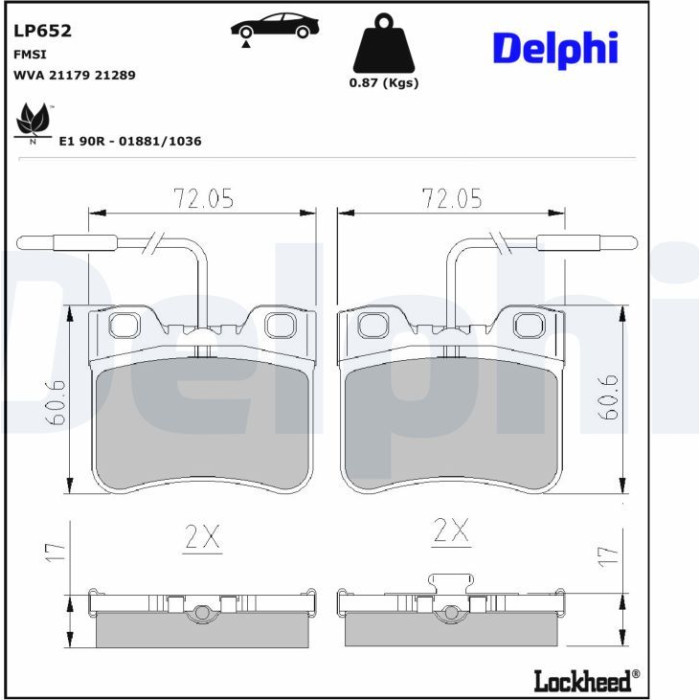 Delphi LP652 Bremsbelagsatz, Scheibenbremse Delphi LP652 Bremsbelagsatz, Scheibenbremse