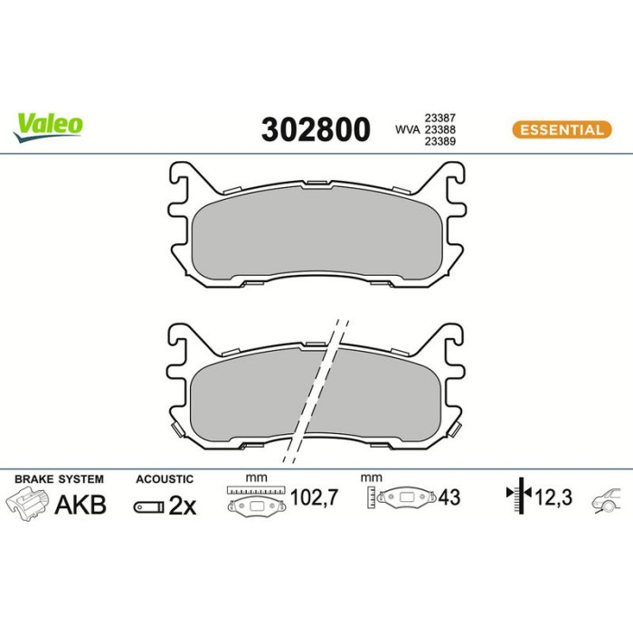 Valeo 302800 Bremsbelagsatz, Scheibenbremse ESSENTIAL Valeo 302800 Bremsbelagsatz, Scheibenbremse ESSENTIAL