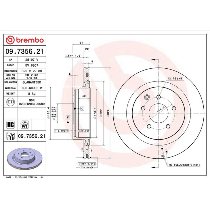 Brembo 09.7356.21 Bremsscheibe PRIME LINE - UV Coated