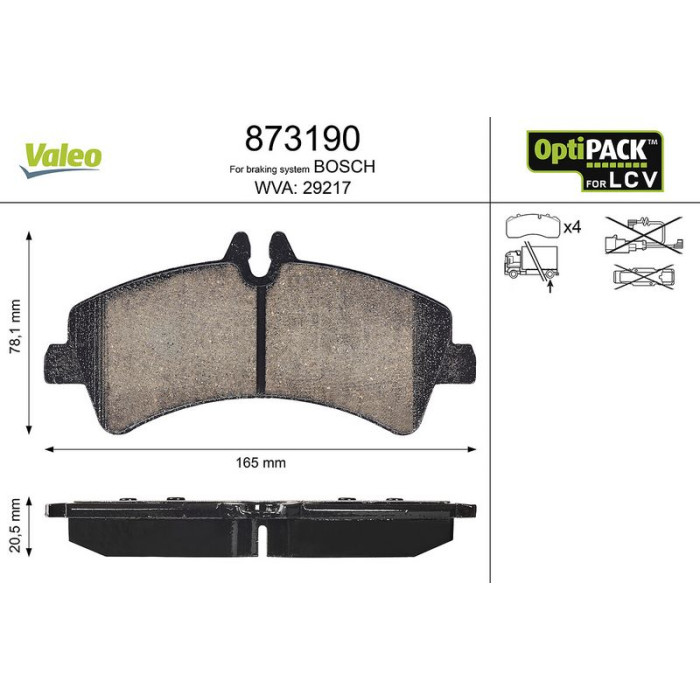 Valeo 873190 Bremsbelagsatz, Scheibenbremse OPTIPACK for LCV