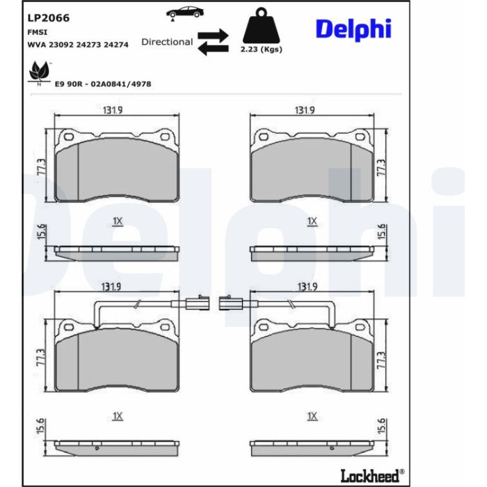 Delphi LP2066 Bremsbelagsatz, Scheibenbremse Delphi LP2066 Bremsbelagsatz, Scheibenbremse