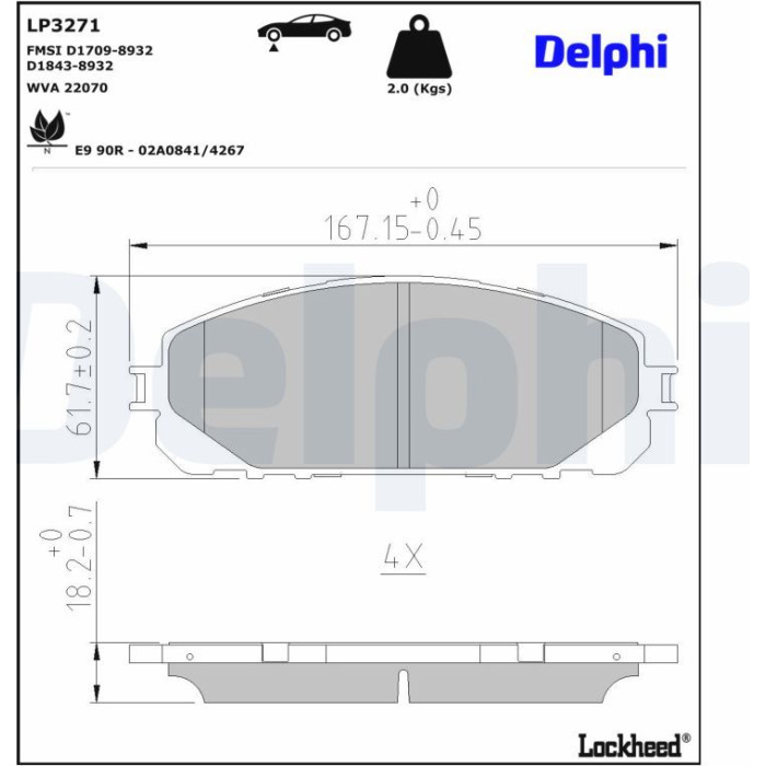 Delphi LP3271 Bremsbelagsatz, Scheibenbremse Delphi LP3271 Bremsbelagsatz, Scheibenbremse