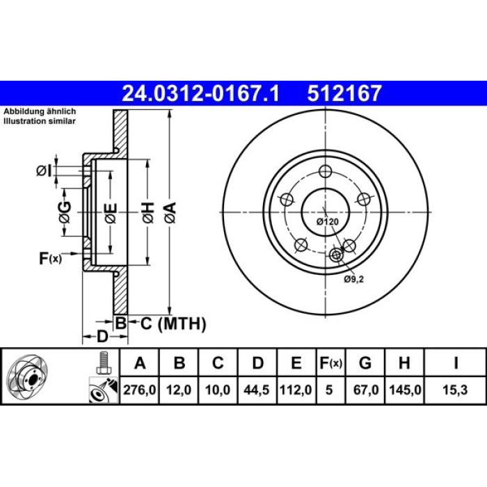 ATE 24.0312-0167.1 Bremsscheibe PowerDisc