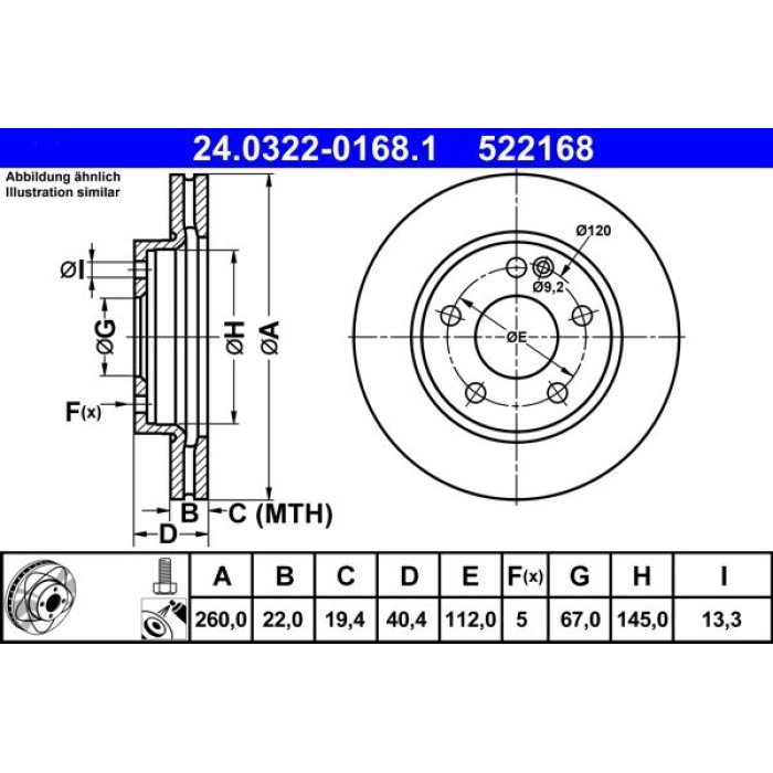 ATE 24.0322-0168.1 Bremsscheibe PowerDisc