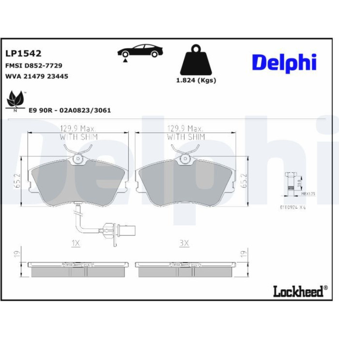 Delphi LP1542 Bremsbelagsatz, Scheibenbremse Delphi LP1542 Bremsbelagsatz, Scheibenbremse