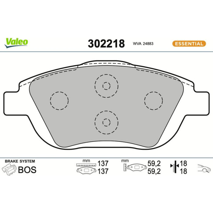 Valeo 302218 Bremsbelagsatz, Scheibenbremse ESSENTIAL Valeo 302218 Bremsbelagsatz, Scheibenbremse ESSENTIAL