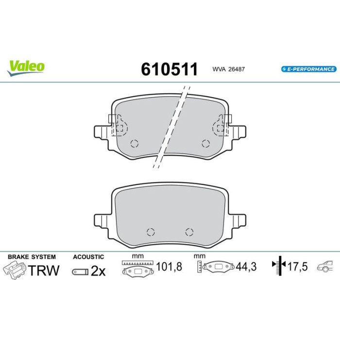 Valeo 610511 Bremsbelagsatz, Scheibenbremse E-PERFORMANCE Valeo 610511 Bremsbelagsatz, Scheibenbremse E-PERFORMANCE