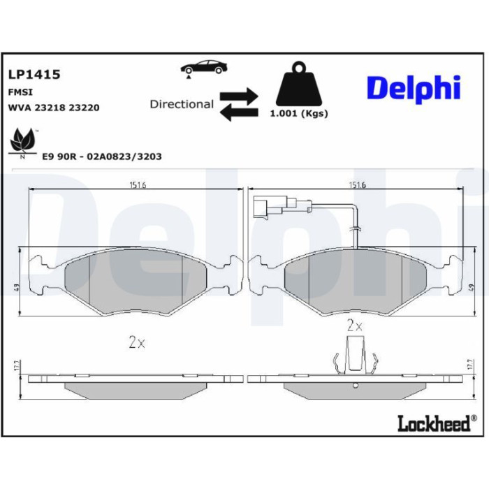 Delphi LP1415 Bremsbelagsatz, Scheibenbremse Delphi LP1415 Bremsbelagsatz, Scheibenbremse