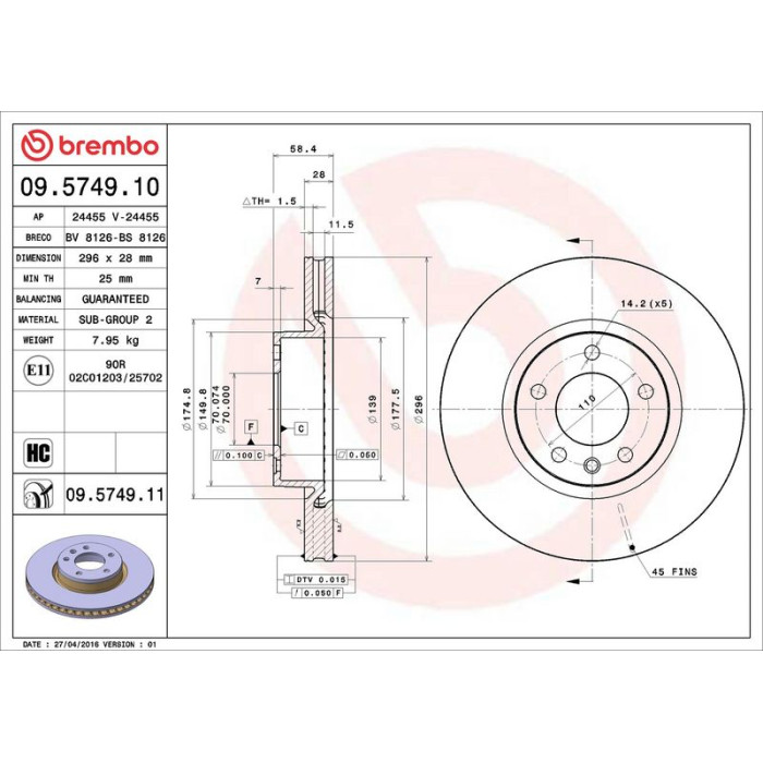 Brembo 09.5749.11 Bremsscheibe PRIME LINE - UV Coated Brembo 09.5749.11 Bremsscheibe PRIME LINE - UV Coated