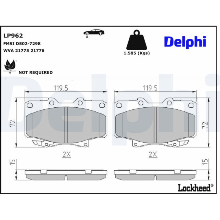 Delphi LP962 Bremsbelagsatz, Scheibenbremse Delphi LP962 Bremsbelagsatz, Scheibenbremse