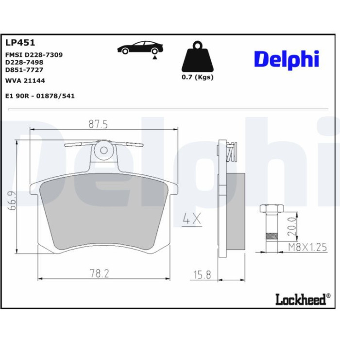 Delphi LP451 Bremsbelagsatz, Scheibenbremse Delphi LP451 Bremsbelagsatz, Scheibenbremse