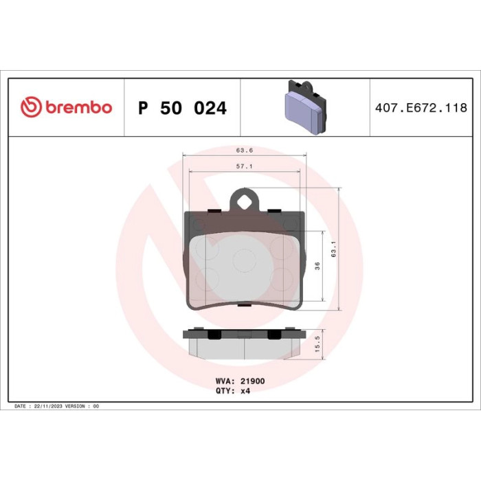 Brembo P 50 024 Bremsbelagsatz, Scheibenbremse PRIME LINE Brembo P 50 024 Bremsbelagsatz, Scheibenbremse PRIME LINE